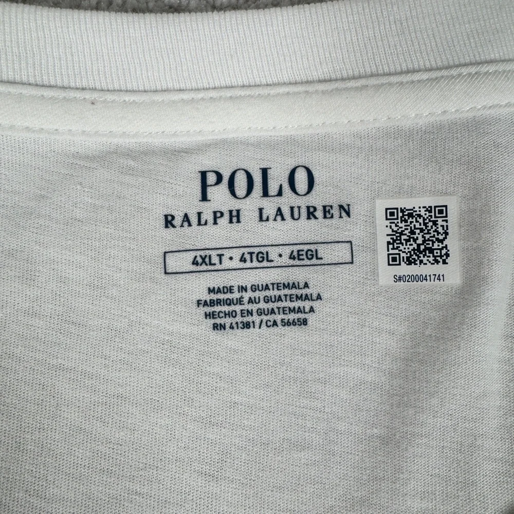 Polo Ralph Lauren T-Shirt Men 4XLT White Script Logo Graphic NWT Big & Tall HOLE